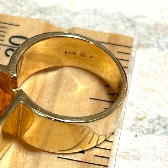 Sterling Silver 925 Yellow Gold Vermeil Bold Wide Golden Citrine CZ Band Ring - Picture 8 of 14